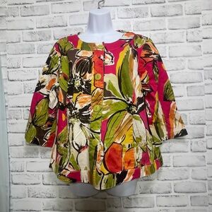Vintage Joanna Plus Size Bold Floral Waist Blazer Large Buttons 1X